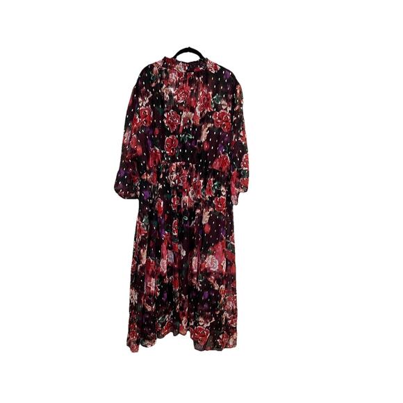 Torrid NWT $84 Burgundy Floral Chiffon Mock Neck midi Party Dress Size 3X - Picture 3 of 10